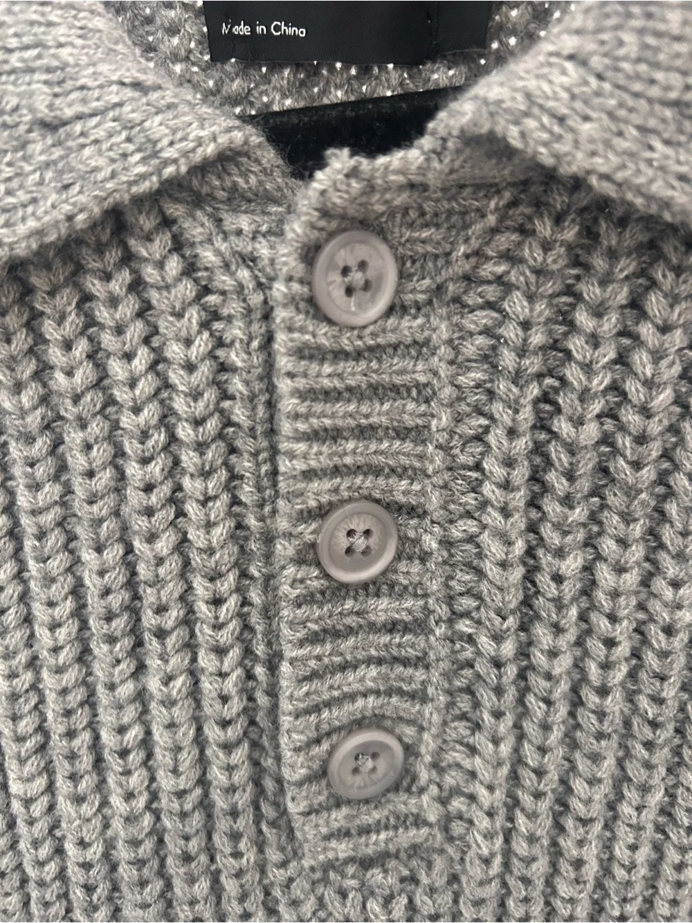 ASOS Grey Rib-Knit Polo Collar Cardigan Sweater